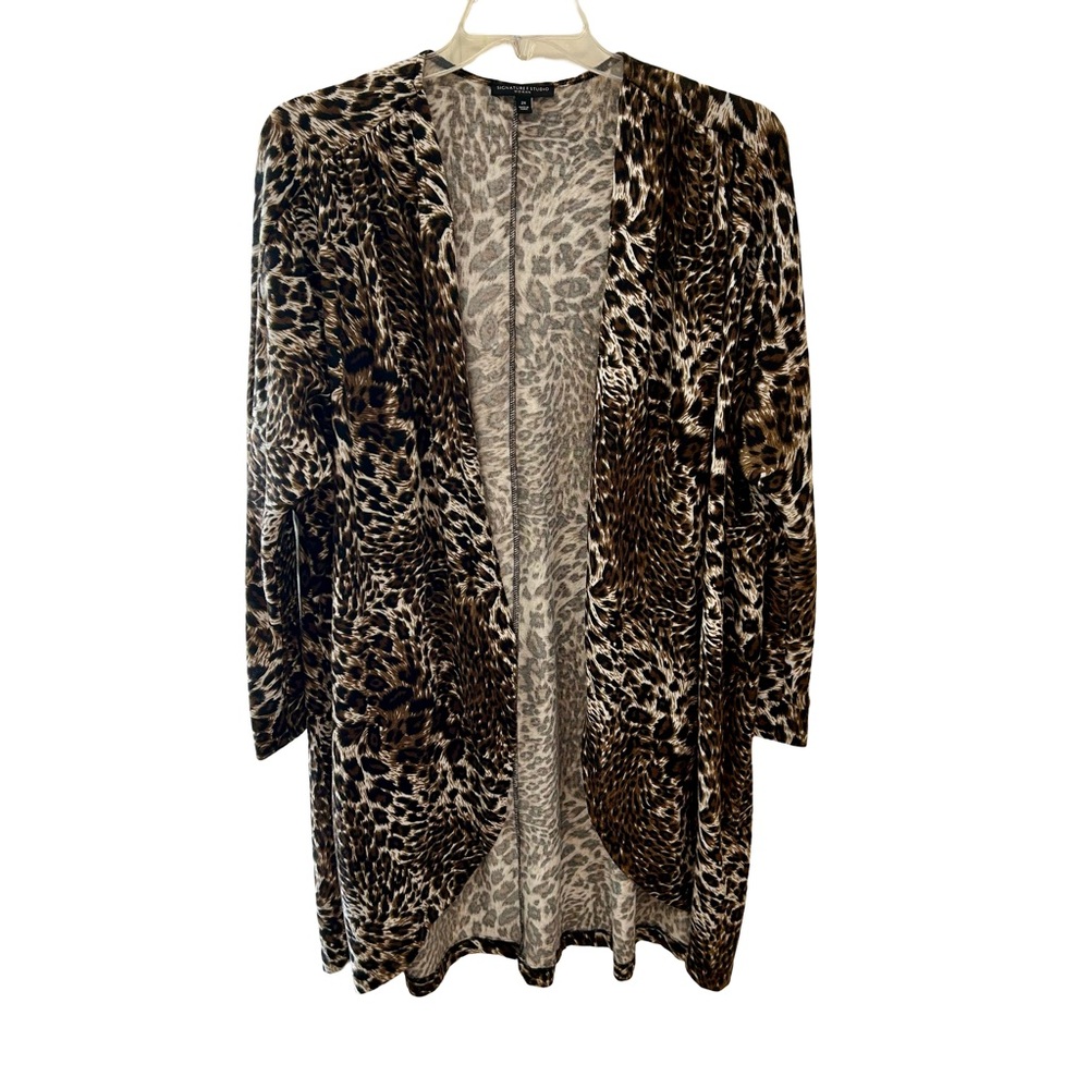 Signature Studio animal print open-front cardigan Leopard Duster Layering EUC 2X